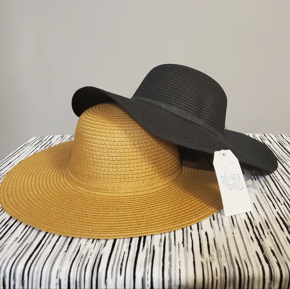 Women's Straw Black and Tan Hats Set of 2 - Picture 1 of 10